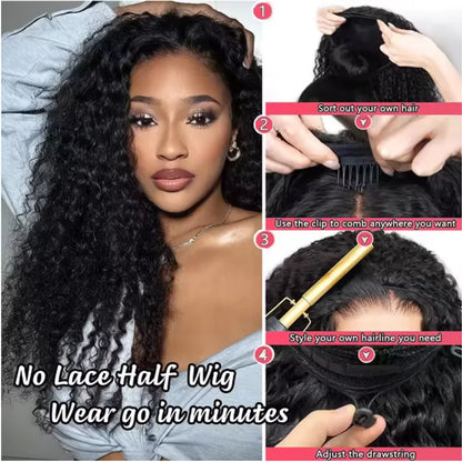Kinky Curly Half Wig – Human Hair Clip-In 3-in-1