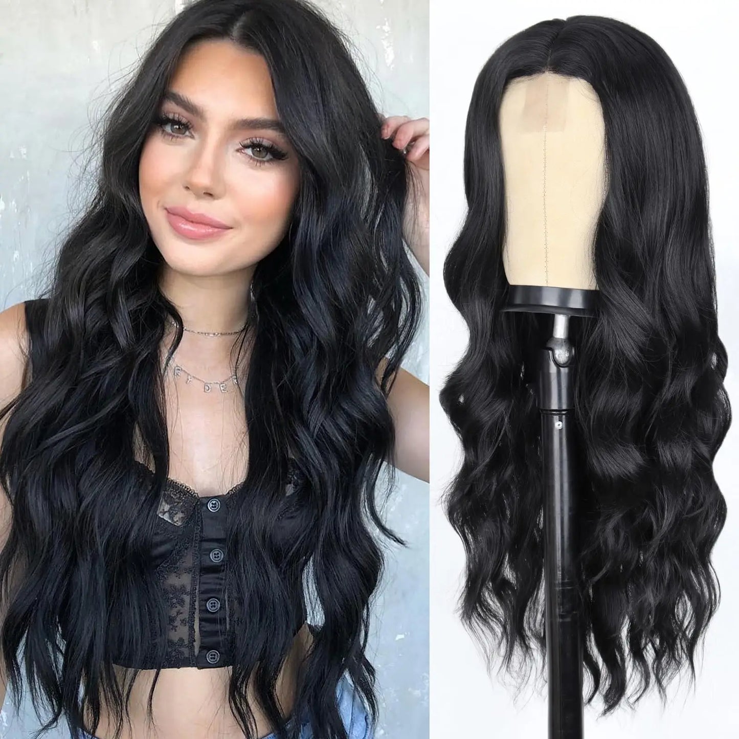Long Wavy Synthetic Wig with Bangs – 26 Inches, Multiple Colors