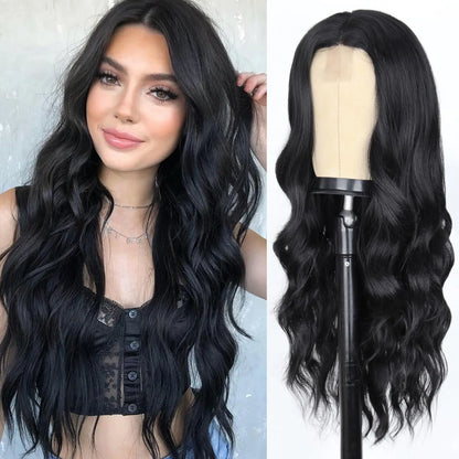 Long Wavy Synthetic Wig with Bangs – 26 Inches, Multiple Colors