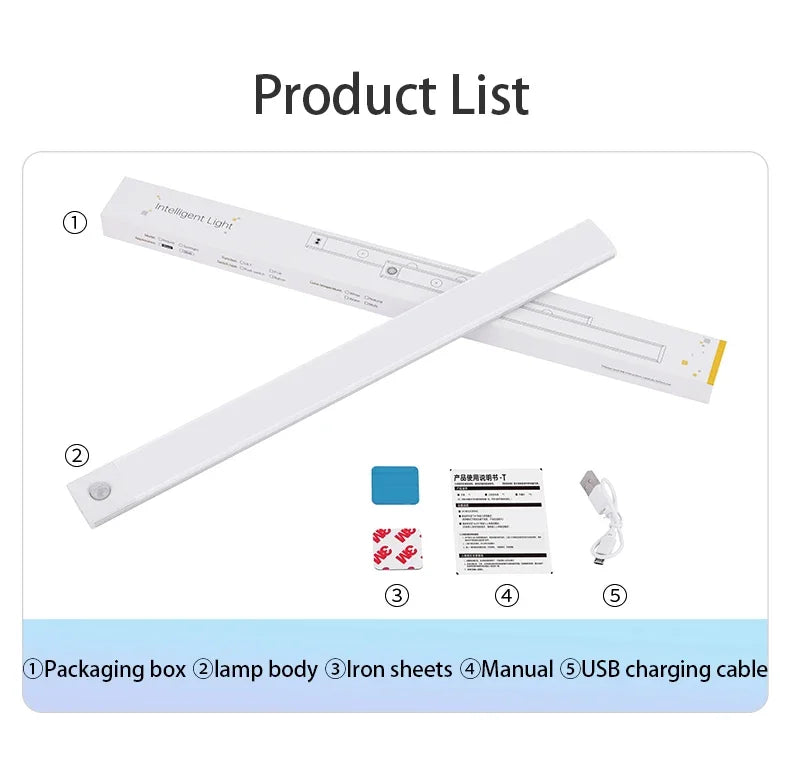 Motion Sensor LED Cabinet Light USB Rechargeable – 3 Color Modes, Stepless Dimming
