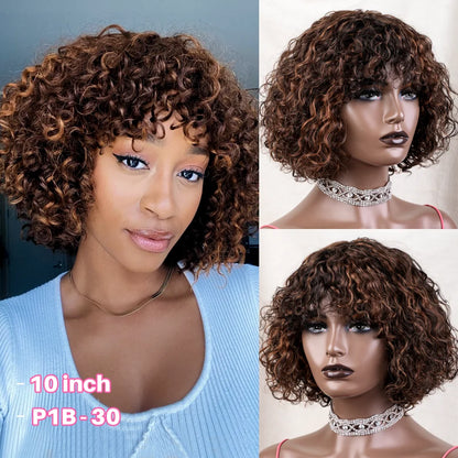 Jerry Curly Pixie Bob Human Hair Wig with Bangs – Wear & Go