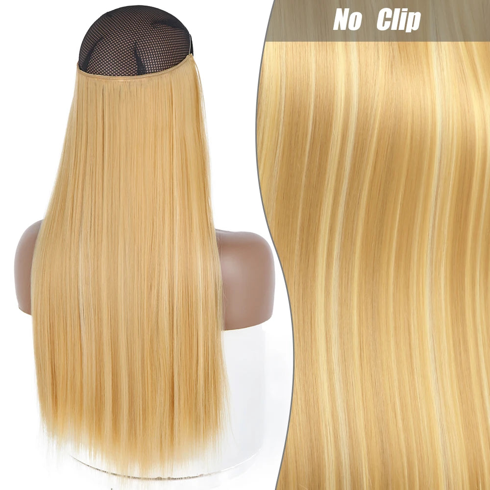 No-Clip Halo Hair Extensions – Long Wavy Synthetic Hairpiece