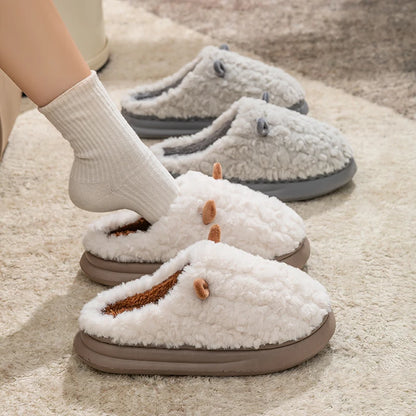 Fuzzy Cartoon Slippers – Warm Closed Toe Non-Slip House Shoes for Women & Men