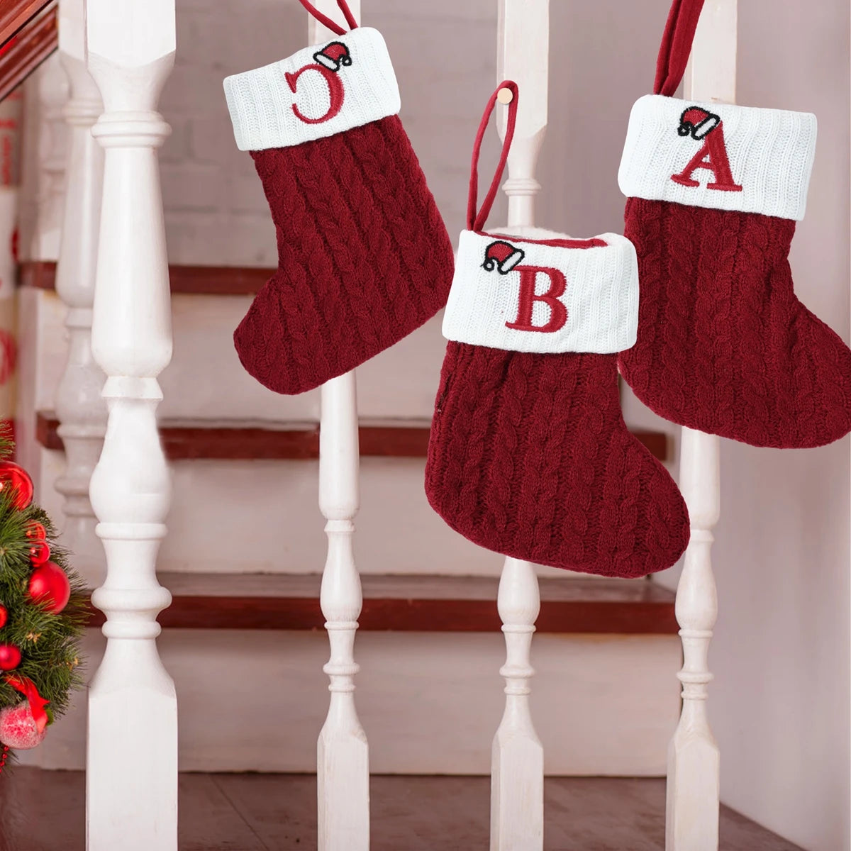 Christmas Alphabet Knit Stocking Ornament – 26 Letters