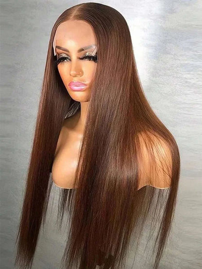 Chocolate Brown Bone Straight Lace Front Wig – Human Hair