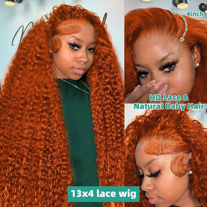 Ginger Orange HD Lace Front Wig – Deep Curly Human Hair