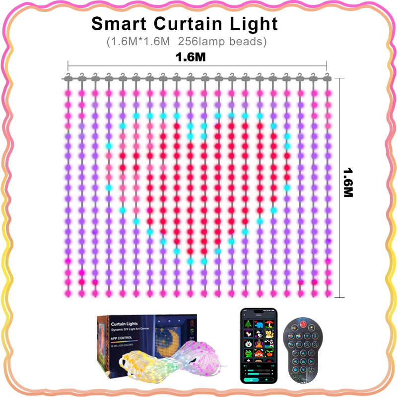 Smart LED Curtain Lights – App Control, Music Sync, DIY Pattern, IP65 Waterproof