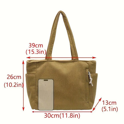 Corduroy Tote Bag – Large Capacity Casual Shoulder Handbag