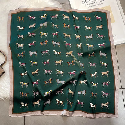 Satin Square Scarf Women Cute Cat Print Headscarf Neckerchief
