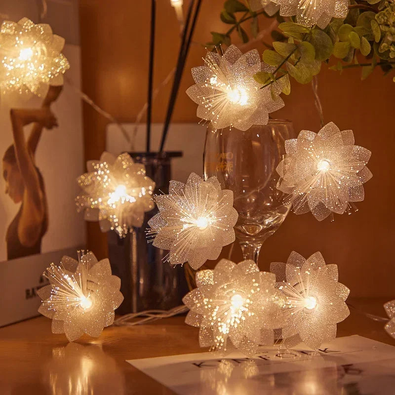 LED Fiber Optic Flower Fairy Lights – Battery Operated Warm White Garland