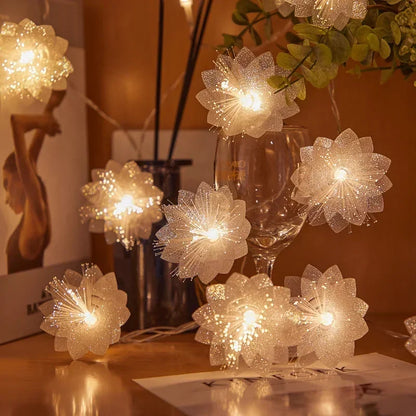 LED Fiber Optic Flower Fairy Lights – Battery Operated Warm White Garland