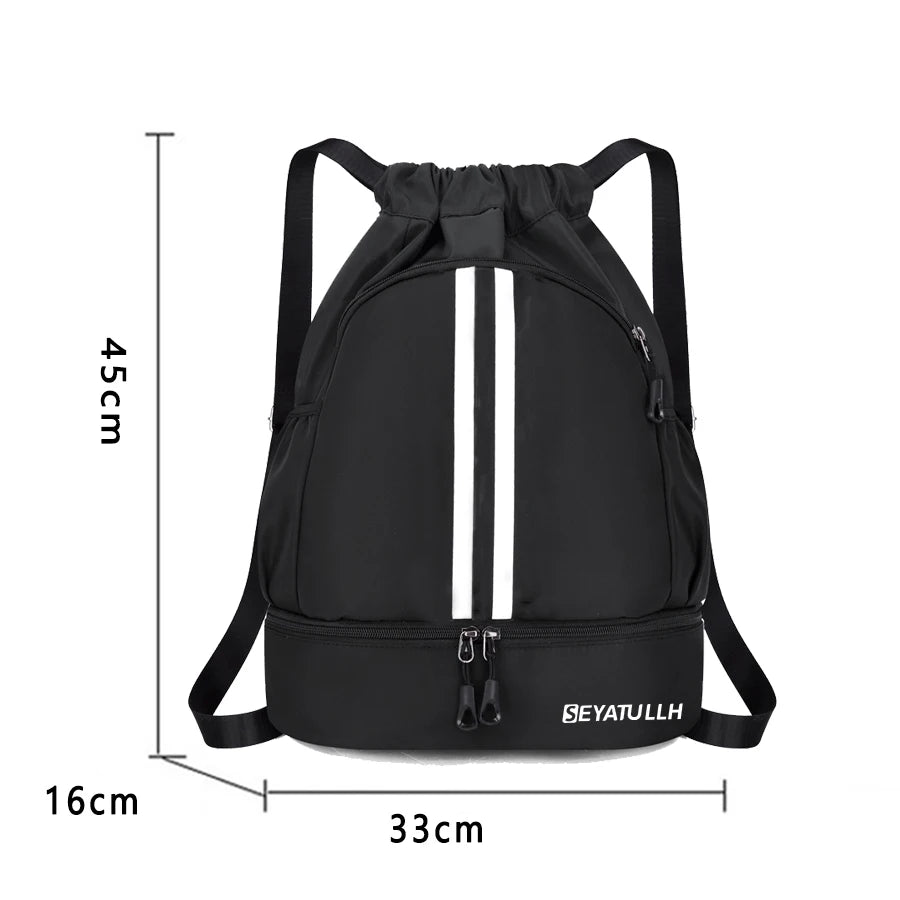 Sports Drawstring Backpack with Shoe Compartment – Waterproof Gym Bag