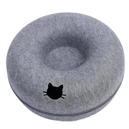 Cat Tunnel Bed – Round Felt Donut House with Scratcher