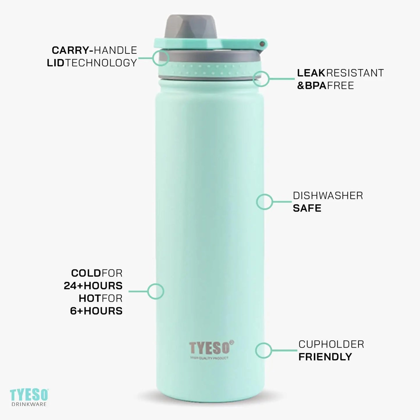 TYESO 25oz Vacuum Insulated Sports Water Bottle 750ml Stainless Steel