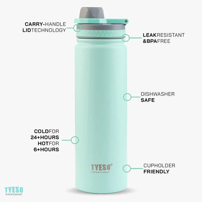 TYESO 25oz Vacuum Insulated Sports Water Bottle 750ml Stainless Steel
