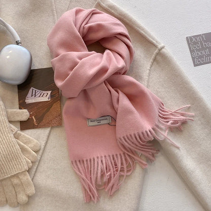 Cashmere-Feel Winter Scarf for Women – Soft Wool Pashmina Shawl with Tassels