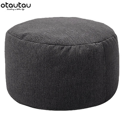 Round Linen Pouf Ottoman – Bean Bag Footstool Floor Cushion