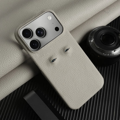 Eyes Lychee Genuine Leather iPhone Case