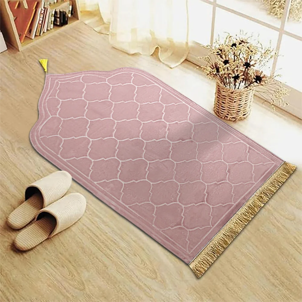 Islamic Prayer Rug – Thick Soft Flannel Mat with Tassels, Anti-Slip