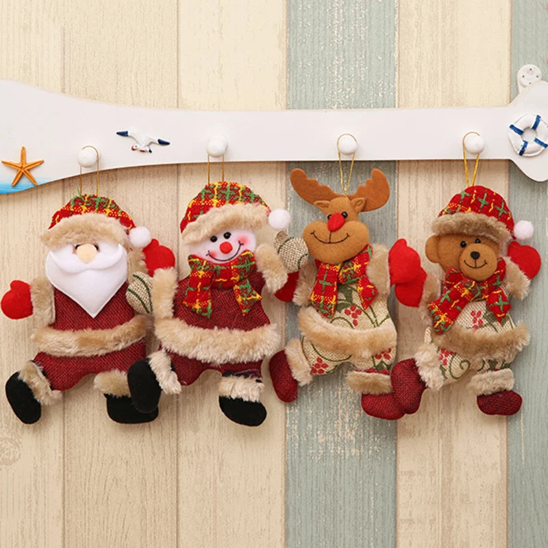 Christmas Plush Doll Ornaments 4-Piece Set - Santa, Snowman, Reindeer & Bear