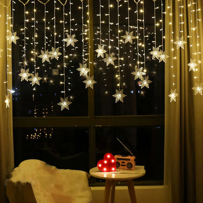 Christmas Snowflake LED Curtain String Lights – 3.2m Fairy Lights
