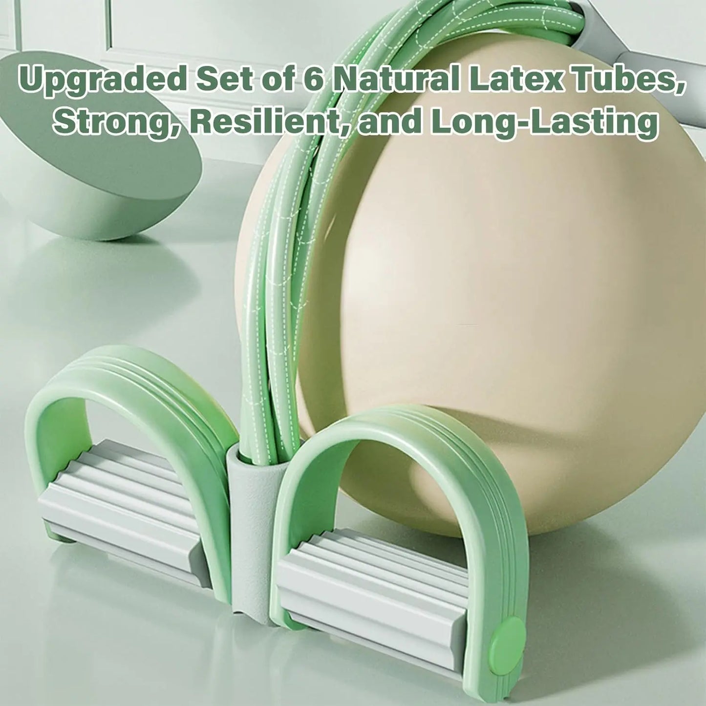 Pedal Resistance Band with Handles – 6-Tube Natural Rubber Yoga Puller