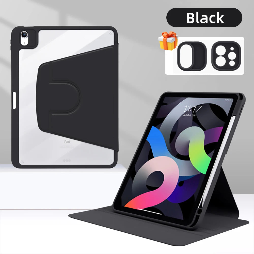 iPad Case 360 Rotatable Transparent Cover – Pro, Air, Mini, 7th–10th Gen