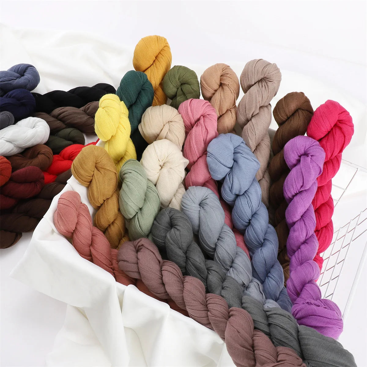 Women's Crinkle Cotton Voile Scarf – Lightweight Solid Color Shawl