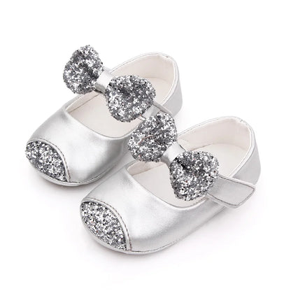 Baby Girl Mary Jane Shoes – Glitter Bowknot Soft PU Anti-Slip