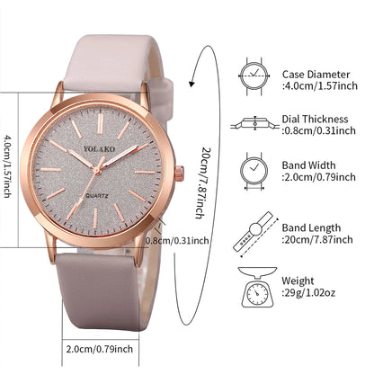 Women's Quartz Watch with Matte Glitter Dial & Leather Band