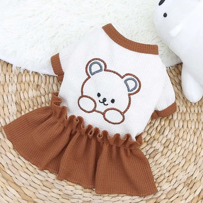 Bear Embroidered Dog Dress & Shirt – Cute Small Pet Outfit