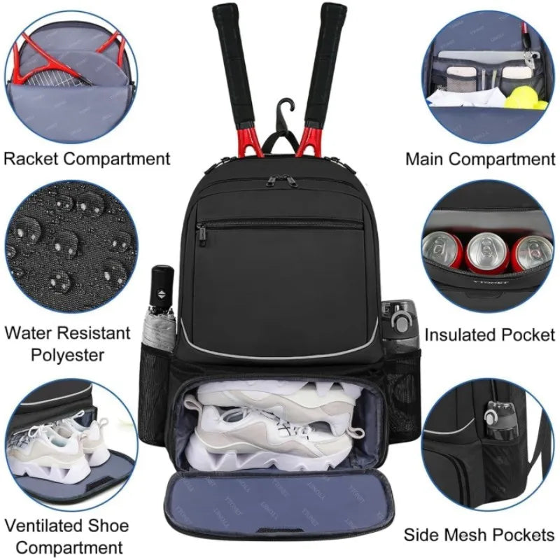 Tennis & Sports Backpack with Shoe Compartment for Men & Women
