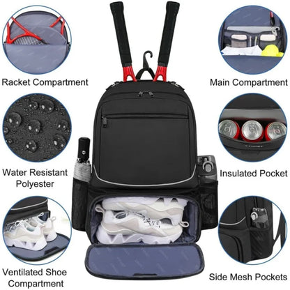 Tennis & Sports Backpack with Shoe Compartment for Men & Women