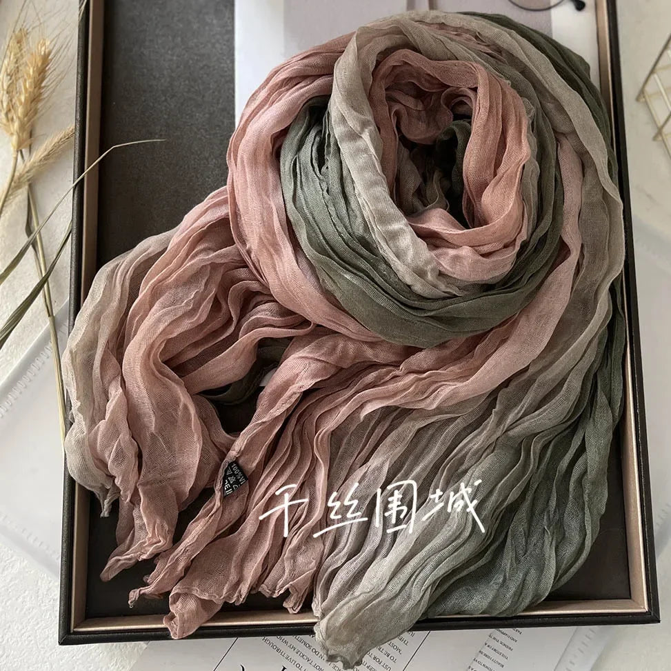 Gradient Crinkle Long Scarf for Women – Lightweight Wrap