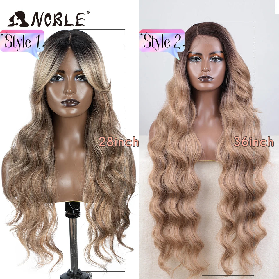 Lace Part Synthetic Wig – 36" Long Wavy Body Wave, 150% Density, Multi-Color