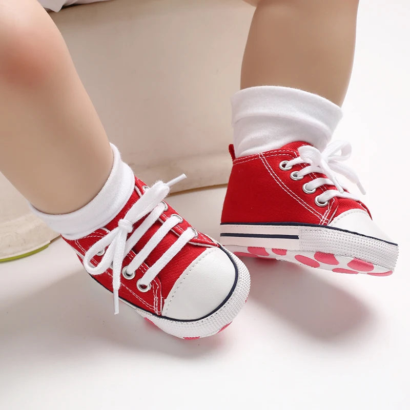 Baby Canvas High-Top Sneakers – Anti-Slip Infant First Walker Shoes