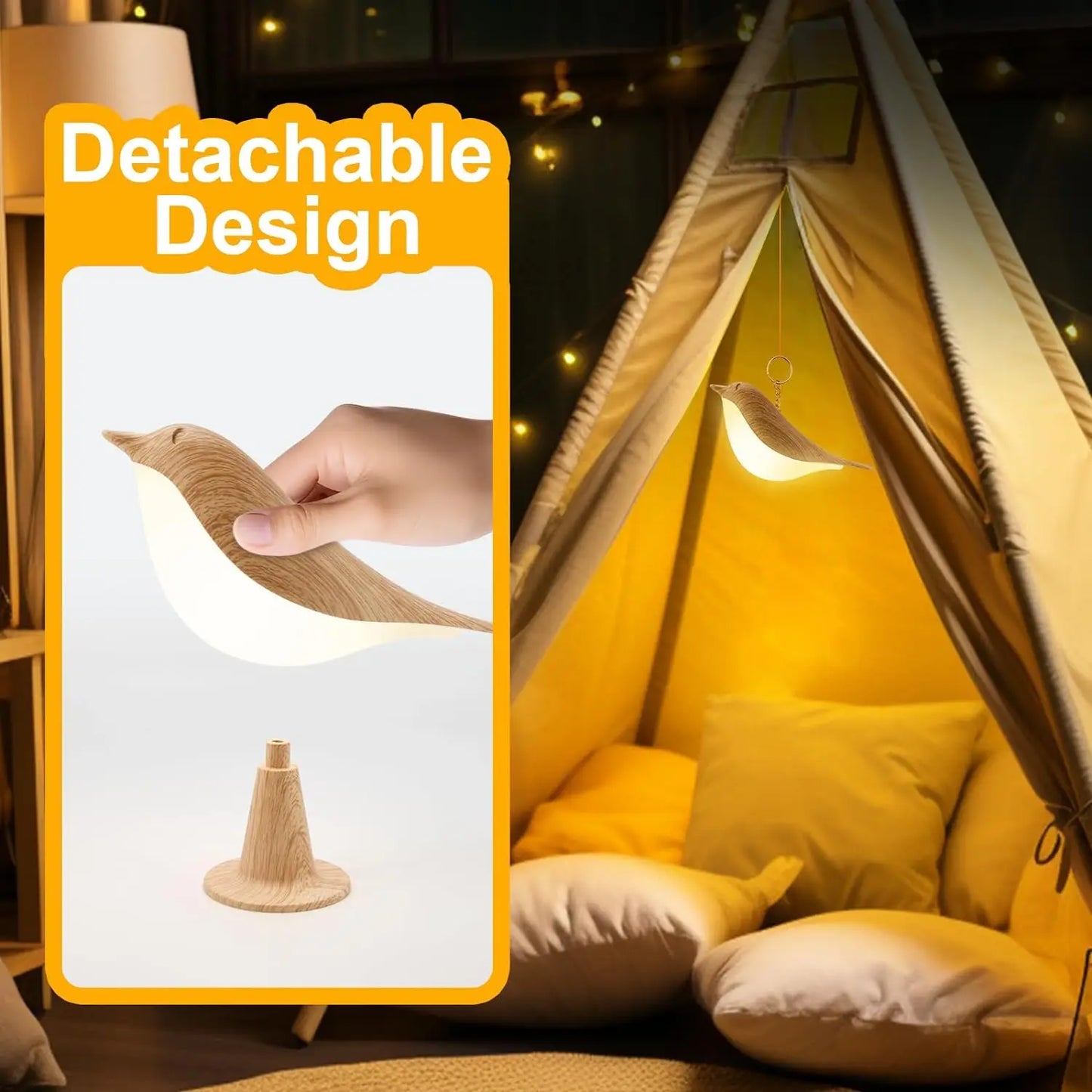 Bird Night Light Touch Lamp USB Rechargeable 3-Color Dimming Bedside Table Lamp