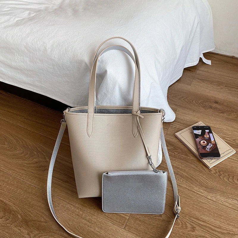 Double-Sided Tote Bag with Crossbody Pouch – Women's Shoulder Handbag