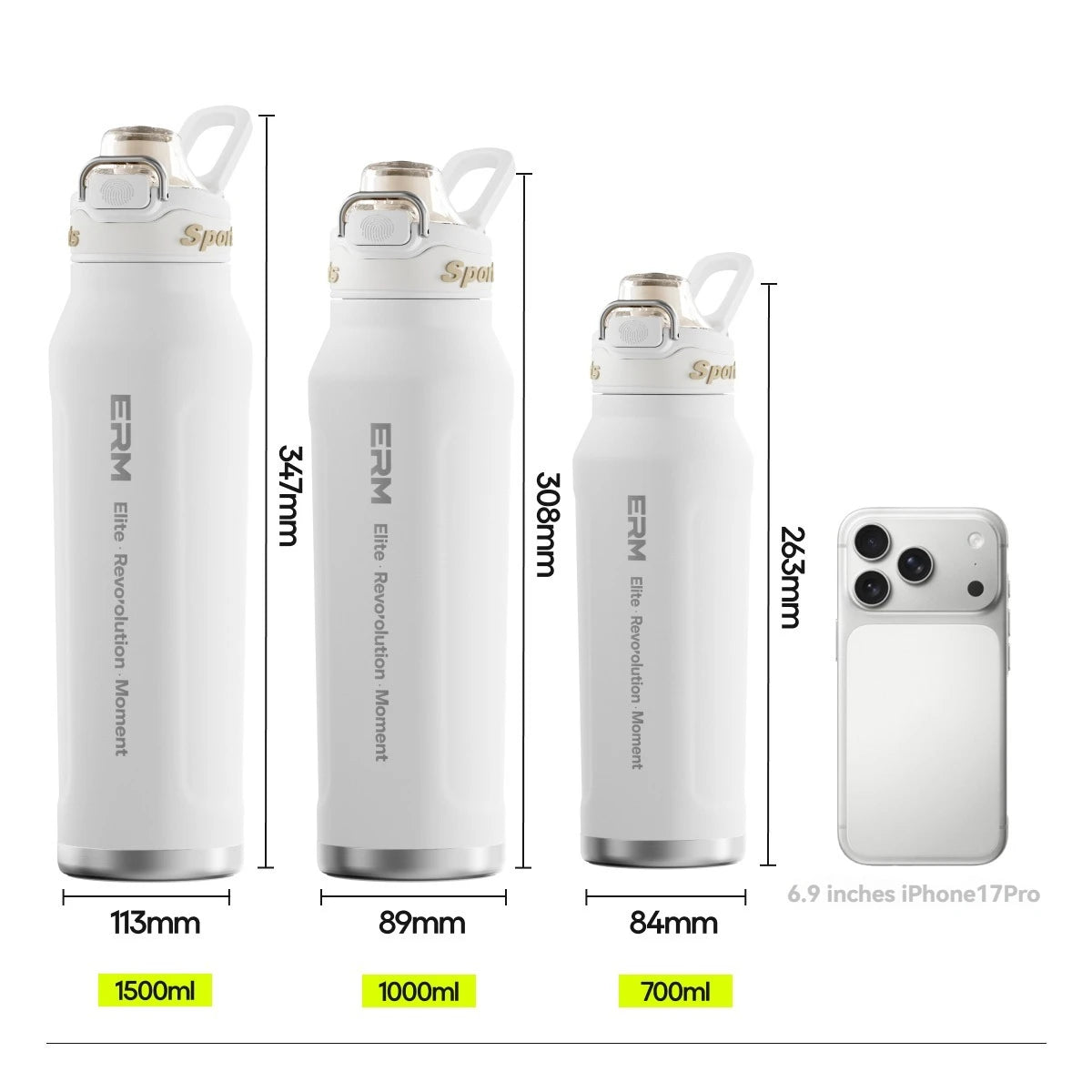 Insulated Sports Water Bottle Stainless Steel Double Wall with Handle