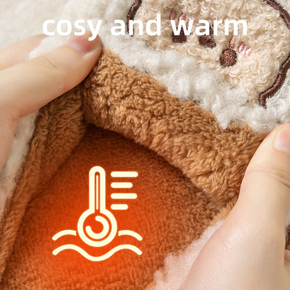 Cartoon Bear Fluffy Slippers – Warm Non-Slip Indoor House Shoes