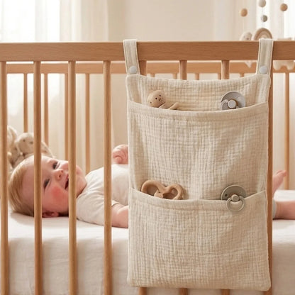Cotton Baby Crib Hanging Storage Bag – Muslin Nursery Organizer