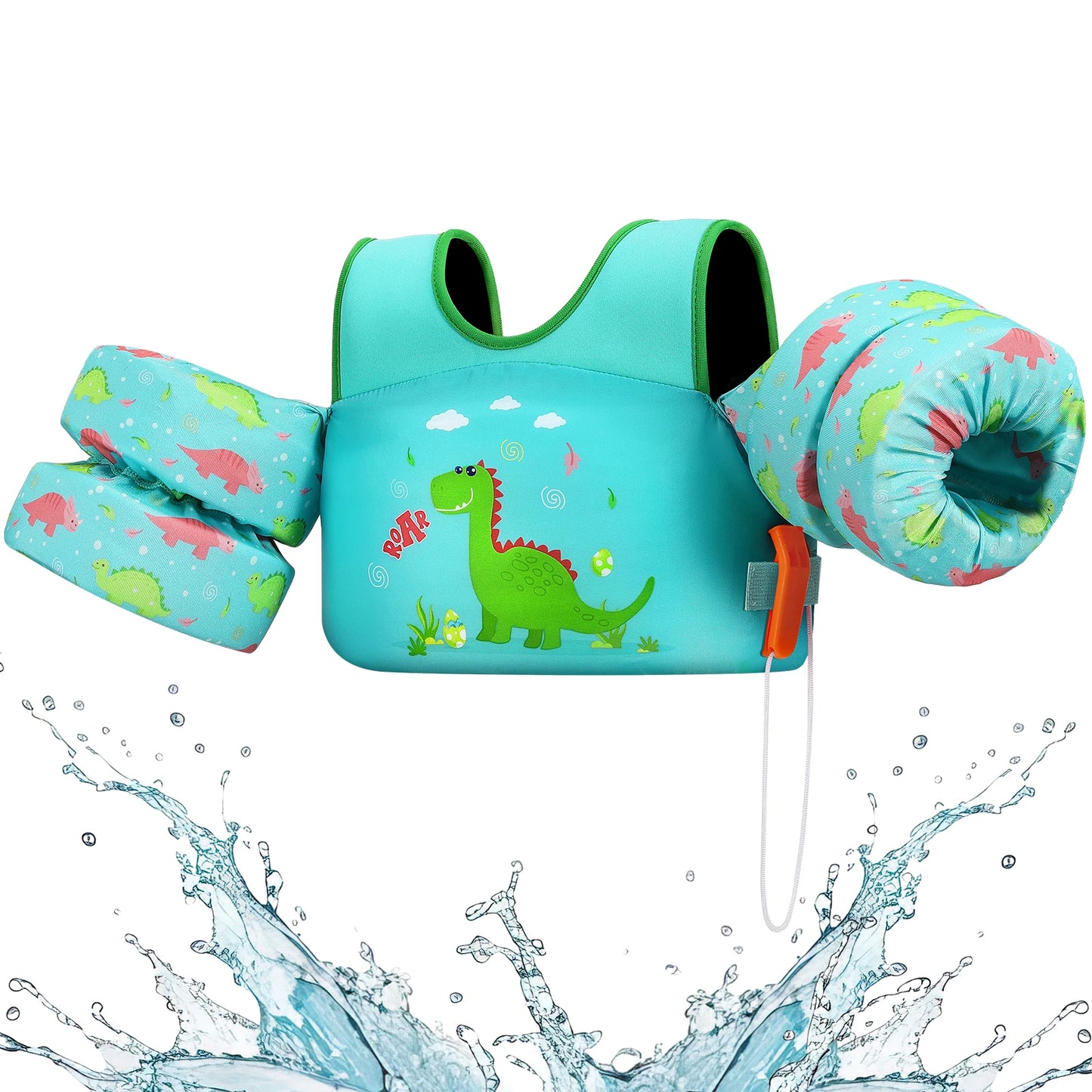 Kids Swim Life Vest with Foam Arm Floats & Safety Whistle – 20–70 lbs