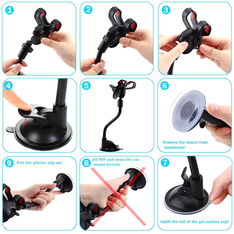 360° Suction Cup Car Phone Holder with Flexible Gooseneck Arm