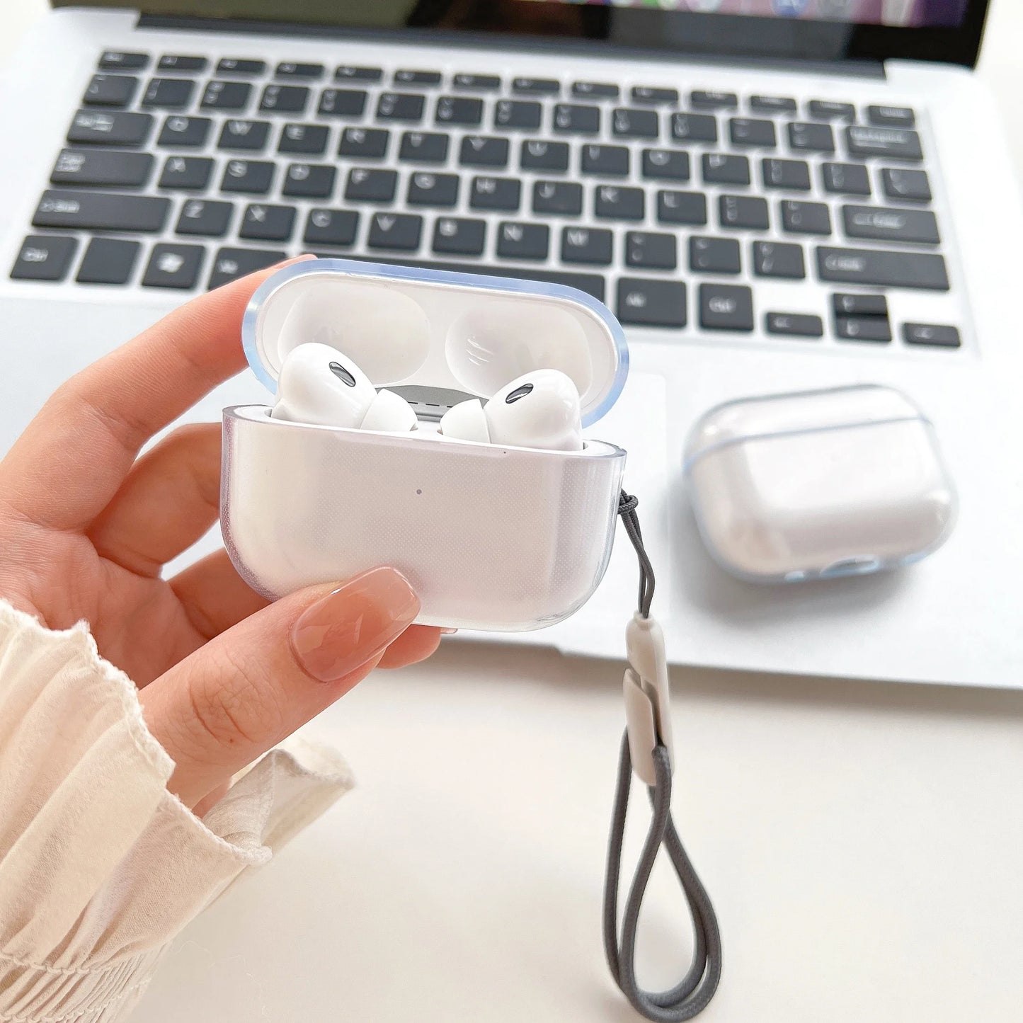 Clear TPU AirPods Case with Lanyard Strap – Shockproof