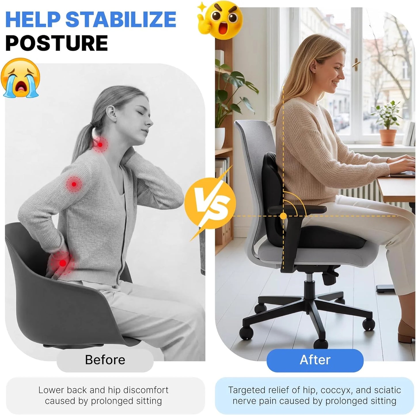 Memory Foam Seat & Back Support Cushion Set for Office Chair & Car