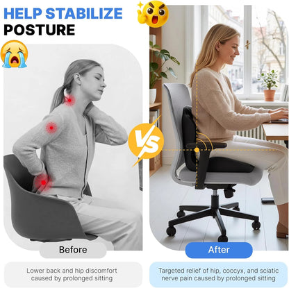 Memory Foam Seat & Back Support Cushion Set for Office Chair & Car