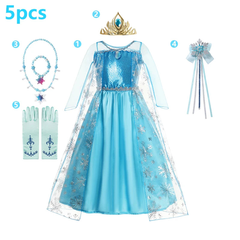Elsa Princess Dress Girls Frozen Costume Set with Accessories