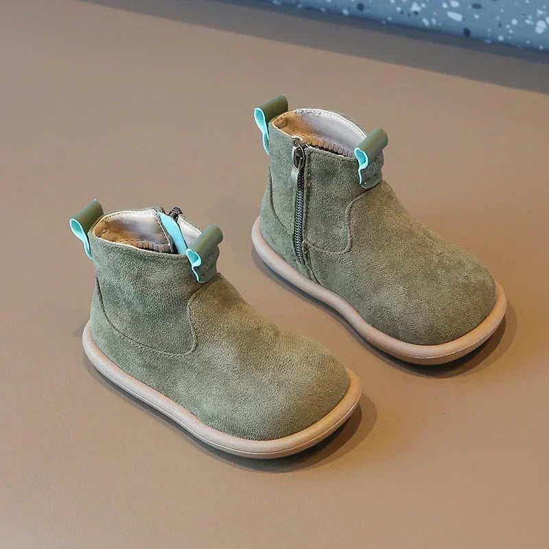 Kids Suede Ankle Boots – Anti-Slip Zip-Up for Boys & Girls
