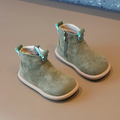Kids Suede Ankle Boots – Anti-Slip Zip-Up for Boys & Girls