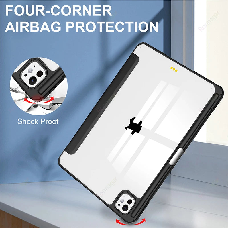 iPad Smart Case with Pencil Holder - Clear Back Trifold Cover